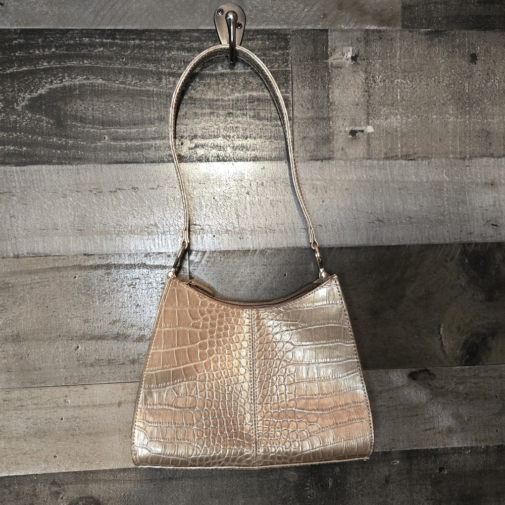 Crocodile-Embossed Tan Shoulder Bag